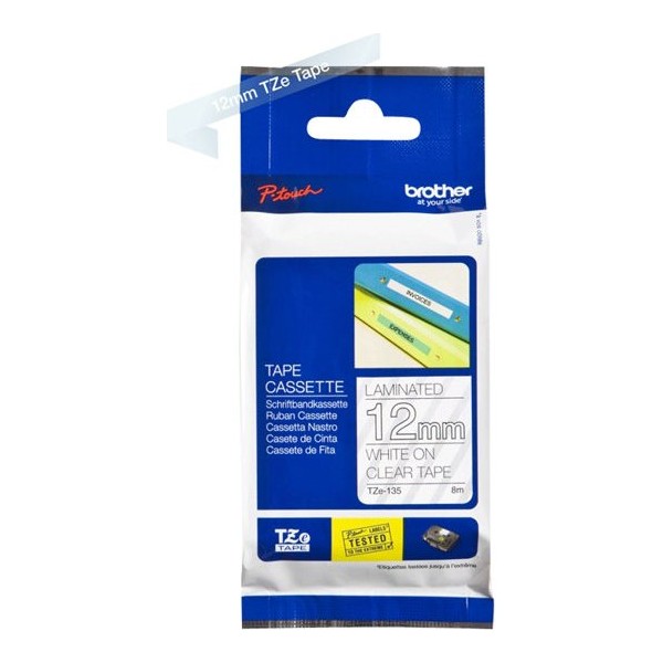 Brother cinta laminada blanco/transparente 12 mm